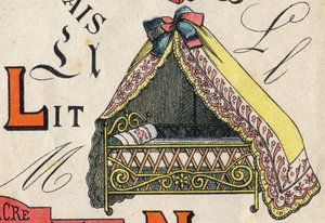 Bokstaven L . Gravering i "ABC Toys". Epinal avbildning i kromolitografi, ca 1890. Lite hefte på 8 sider. Mål: 195x135mm, beregnet for å motta en annonse i 4. omslag. Brukes hjemme, den tilbyr en berømt abecedary og en liten lesemetode. av Unbekannt