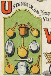 Bokstaven U. Cocote, komfyr, ekorn, kasserolle... Gravering i "ABC Toys". Epinal avbildning i kromolitografi, ca 1890. Lite hefte på 8 sider. Mål: 195x135mm, beregnet for å motta en annonse i 4. omslag. Brukes hjemme, den tilbyr en strålende ab av Unbekannt