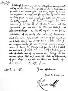 Brev fra Richard Cromwell til George Monck, som rapporterte at hans 