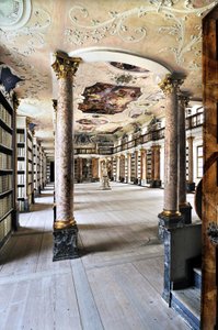 Biblioteket til Benediktinerklosteret i Ottobeuren, Baviere, Tyskland, Europa. Fotografering av Unbekannter Künstler