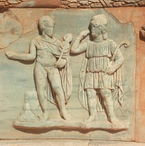 Libya, Historisk Tripolitania, Ancient Sabratha, Teater, Detalj av lettelse av William M. Timlin