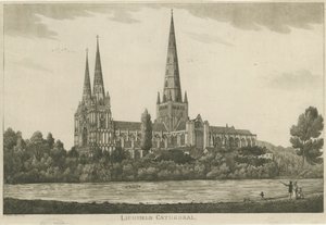 Lichfield Cathedral - South View: akvatintgravering, nd [c 1820-1830] av Unbekannt