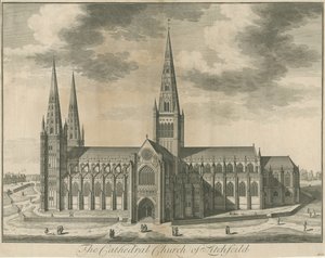 Lichfield Cathedral - South View: gravering, nd [c 1730] av Unbekannt