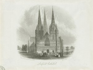 Lichfield Cathedral - West Front: stålgravering, nd [c 1842] av Unbekannt