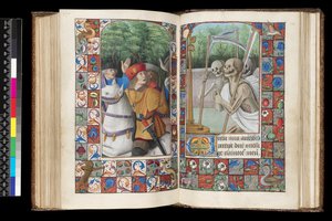 MS 92 f.132v-133r, De dødes kontor, Matins, De tre levende og de tre døde, fra en timebok, vestlige Frankrike, bruk av Roma, 1490-1510 av Unbekannt
