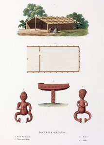 Maori-hus og idoler, New Zealand av Unbekannt