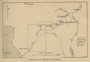 Kart som viser ruten til Marchand-misjonen i 1898 (litho) av Unbekannt