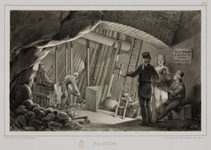 Gruvedrift, bensinstasjon for metallmalm i en gruve, ca 1851 av Unbekannt