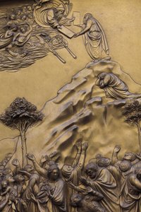 Moses mottar de ti bud Den østlige porten til dåpskapellet i Firenze, også kalt Gates of heaven av Michelangelo 1400-talls bronseskulptur av Lorenzo Ghiberti (1425-1452), Firenze, Italia av Unbekannt