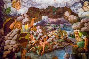 Mest kjent freskomaleri av manerisme: Giulio Romanos illusjon finner opp en kuppel og løser opp arkitekturen i rommet til gigantenes fall, Hall of the Giants av Unbekannter Künstler