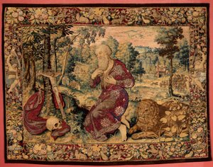 Museumssammlungen. Flämischer Wandteppich. Heiliger Hieronymus von 