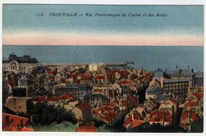 Normandie, Calvados (14), Trouville: panoramautsikt over kasinoet og bryggene - Postkort sent på 1800- og 1900-tallet av William M. Timlin