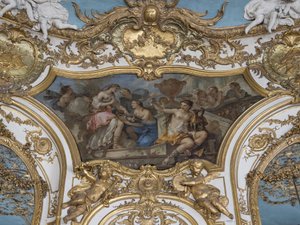 Nymfer som tilbyr blomster i Psyche på terskelen til Palace of Love. Maleri av Charles Joseph Natoire (1700-1777) av Unbekannt