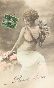 Gammelt postkort/Godt år/Wish/Woman Belle Epoque av William M. Timlin