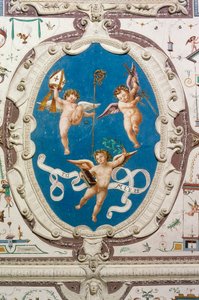 Oval som viser tre putti (1560), detalj av Hall of Grotesques