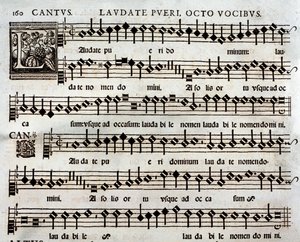 Side med partitur av Laudate Pueri Psalm med 8 stemmer av Thomas Luis de Victoria av Unbekannter Künstler