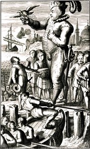 Pantagruel sender nyheter til Gargantua ved hjelp av en brevdue (Rabelais) av David Mosé