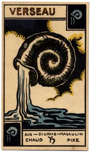 Paranormalt. Astrologi. Vannmannen (vannbæreren). Astrologisk kort fra: Le Tarot Astrologique (Astrologisk Tarot), av Georges Muchery, Frankrike av Unbekannter Künstler