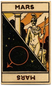 Paranormalt. Astrologi. Mars (planet). Astrologisk kort fra: Le Tarot Astrologique (Astrologisk Tarot), av Georges Muchery, Frankrike av Unbekannter Künstler