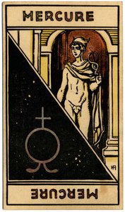 Paranormalt. Astrologi. Merkur (planet). Astrologisk kort fra: Le Tarot Astrologique (Astrologisk Tarot), av Georges Muchery, Frankrike av Unbekannter Künstler