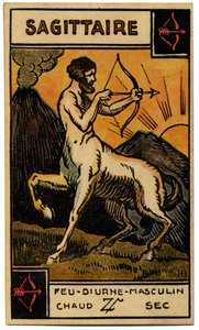 Paranormalt. Astrologi. Skytten (bueskytteren). Astrologisk kort fra: Le Tarot Astrologique (Astrologisk Tarot), av Georges Muchery, Frankrike av Unbekannter Künstler