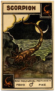 Paranormalt. Astrologi. Skorpionen (Skorpionen). Astrologisk kort fra: Le Tarot Astrologique (Astrologisk Tarot), av Georges Muchery, Frankrike av Unbekannter Künstler