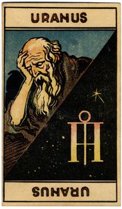 Paranormalt. Astrologi. Uranus (planet). Astrologisk kort fra: Le Tarot Astrologique (Astrologisk Tarot), av Georges Muchery, Frankrike av Unbekannter Künstler