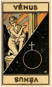 Paranormalt. Astrologi. Venus (planet). Astrologisk kort fra: Le Tarot Astrologique (Astrologisk Tarot), av Georges Muchery, Frankrike av Unbekannter Künstler