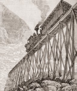 Del av en fire kilometer lang jernbane i New Hampshire, USA, bygget for rekreasjonsturer og for passasjerer å nyte panoramautsikt, ca. 1880, fra 