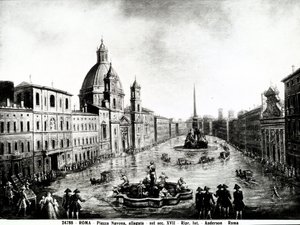 Piazza Navona i Roma, skriv ut 1600-tallshus i Roma av Unbekannt