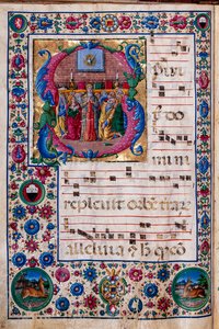 Piccolomini bibliotek: korbok, torsk. 23.8, ff. 100v med «The Pentecost», av Girolamo da Cremona. av Unbekannter Künstler