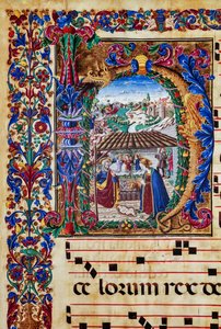 Piccolomini bibliotek: korbok, torsk. 2.B, ff. 5v med "Nativity", av florentinsk illuminator. Detalj. av Unbekannter Künstler