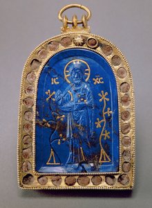 Bærbart ikon, sannsynligvis middelaldersk (lapis lazuli) av Unbekannt