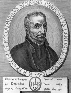Portrett av Francesco Piccolomini (1582-1651), italiensk jesuitt, var overordnet general for Society of Jesus fra 1649 til 1651, gravering av William M. Timlin
