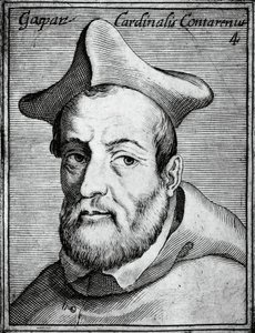 Portrett av Gasparo Contarini (1483-1542), italiensk kardinal og biskop, gravering fra de mest berømte ikonene av all dyd og vitenskap, av Claudius Pernetus av William M. Timlin