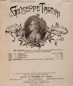 Portrett av Giuseppe Tartini. Frontispice av musikalsk partitur av Sonatas av Unbekannter Künstler