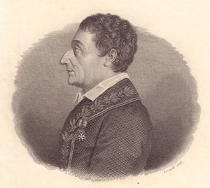 Portrett av den italienske matematikeren og astronomen Joseph-Louis Lagrange, eller Giuseppe Lodovico Lagrangia (1736-1813), kobberstikk av Locatelli fra medalje av William M. Timlin
