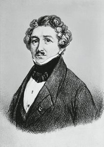 Portrett av Louis-Jacques-Mande Daguerre (1787-1851), fransk kunstner, fysiker og kjemiker, anerkjent for sin oppfinnelse av daguerreotypi prosess for fotografering