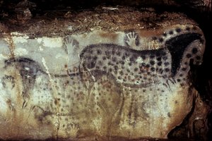 Forhistorisk grotte av Pech Merle/Spot hester og negative hender/25 000 år/Cabrerets/Lot/Midi Pyrenees/Frankrike av Unbekannt