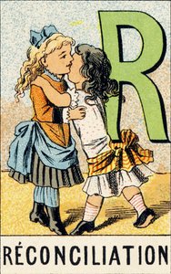 A: Forsoning - Gravering hentet fra ABCD av små jenter. Pellerin & Cie, trykkeri-utgiver, Epinal, rundt 1890. Serie A. Mål: 19 x 13,5 cm. av Unbekannt