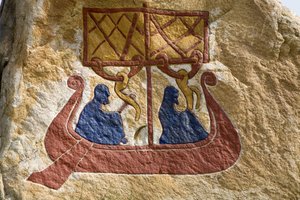 Registrering og representasjon av en drakkar (Vikingskip) Viking Rune. Vikingmuseet, Bork på Ringkoebing Fjord, Danmark av Unbekannter Künstler