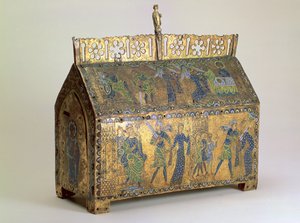 Relikvieskrin med scener fra livet til St Valeria, Limoges, ca. 1175 (tre, forgylt kobber og champleve-emalje) av Unbekannt