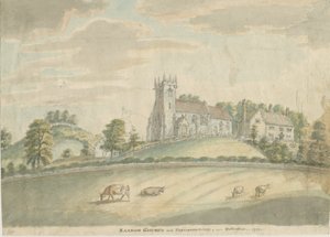 Sandon kirke og prestegård: vannfargemaleri, 1797 av Unbekannt