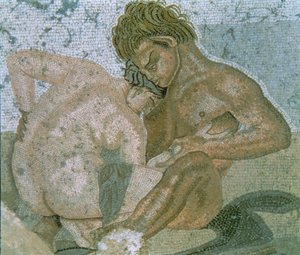 Satyr og Maenad, detalj av en mosaikk fra Faunens hus av Unbekannter Künstler