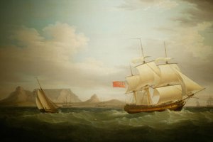 Skip foran Cape Town i Sør-Afrika. Maleri. Nasjonalmuseet for kultur, Pretoria, Sør-Afrika av Unbekannter Künstler