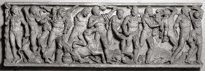Side av en sarkofag som viser arbeidet til Hercules, romersk, 2. århundre (marmor) av Unbekannt