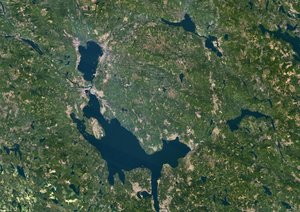 Siljan Meteor Impact Crater, Sverige, ekte farge satellittbilde av Unbekannter Künstler