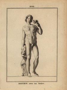 Statue av Bacchus, den romerske vinguden, naken med en satyr av Unbekannt