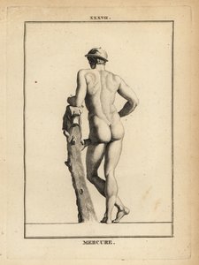 Statue av Merkur, romersk gud for handel og kommunikasjon, i bevinget hatt petasos med geiteskinn av Unbekannt