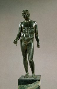 Statue av Merkur, tilpasning av den greske Discophoros of Polyclitus, romersk, 25-50 e.Kr. (bronse) av Unbekannt